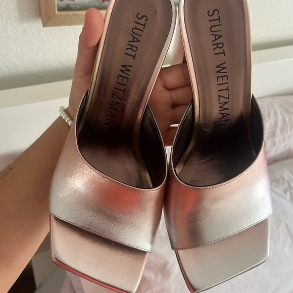 Stuart weitzman block heels size 8.5 rose gold - Picture 6 of 14